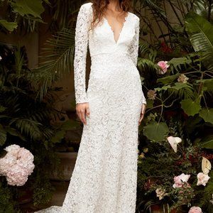 Brand New Gorgeous Lulus Wedding Dress L Lace Long Sleeves NWT